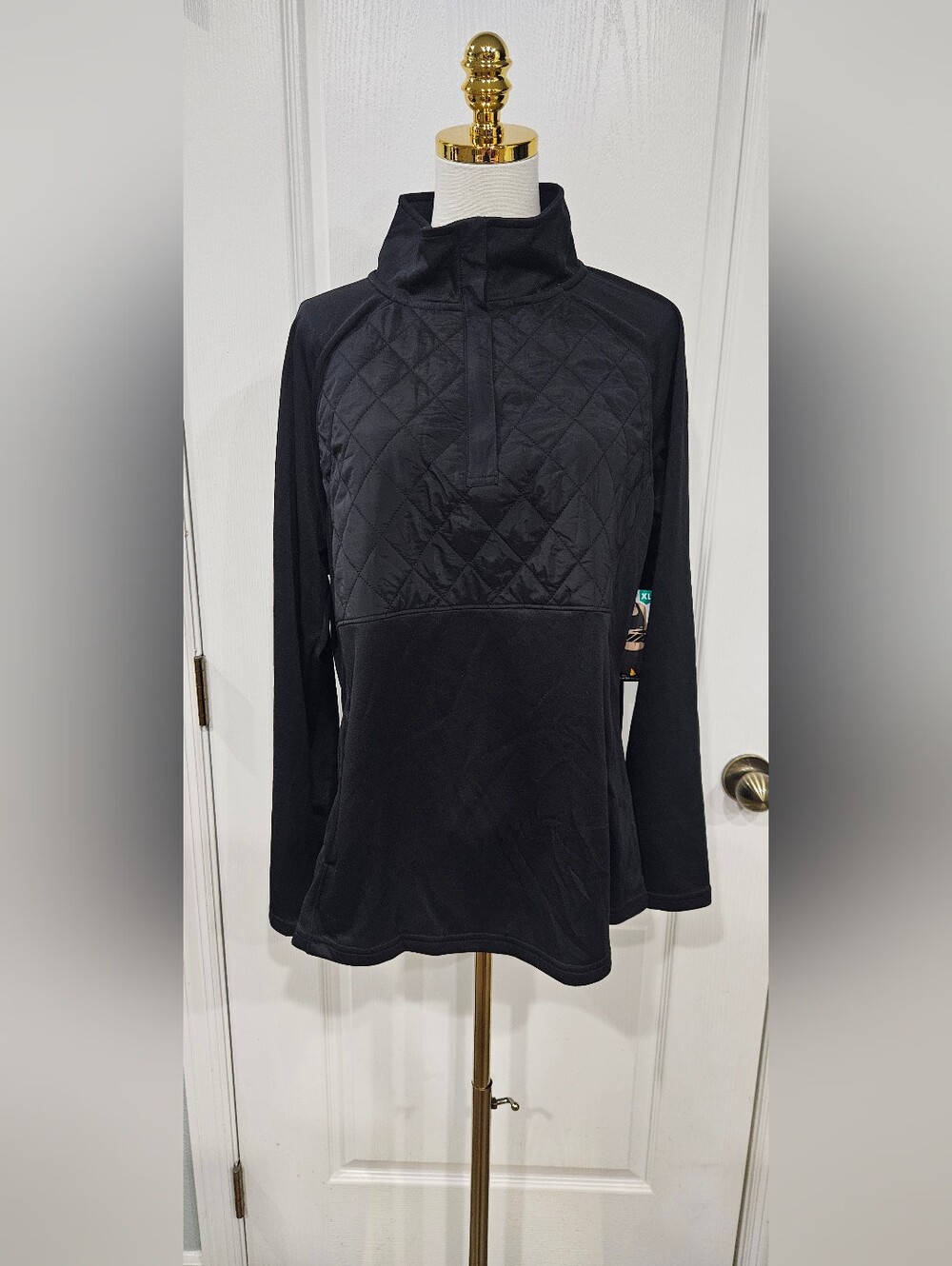 Avia Black Quilted-Front Pullover Hoodie